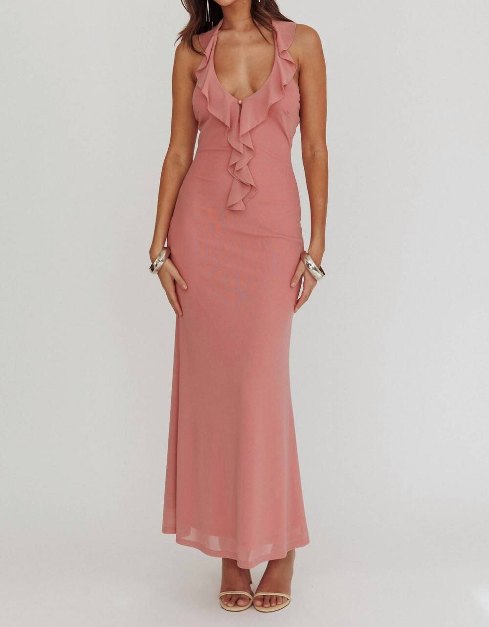 NEW ONE & ONLY rosey ruffle front maxi dress in pink